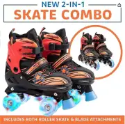 Xino Sports 2-in-1 Kids Roller Skates + Rollerblades, with Illuminated Wheels