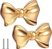 2/4Pcs Bow Knob Solid Brass Bow Cabinet Knob Drawer Pull Decorative Cabinet Elegant Gold Handle Delicate Dresser Knob with Screws for Cabinets Drawer (2)