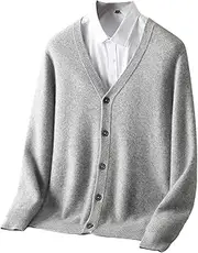 [Dninmim] Men's Thick Wool Cardigan Sweater V-Neck Long Sleeve Sweater Knitwear Business Casual Tops