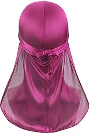 [IWOWHERO] Long Tail Silk Turban Durags for Men Satin Doo Rag Satin Lined Turbans for Women Satin Pirate Cap Silky Satin Durags for Women Satin Turban Men Turban Bandana for Hair Black