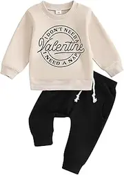 [PanLidapan] Toddler Boys Valentine's Day Outfits Letter Pattern Long Sleeve Sweatshirts And Solid Color Long Pants 2Pcs Fall Winter Clothes Set