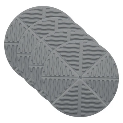 4 Pcs Silicone Trivet Mat, Foldable Trivets for Hot Pots, Dark Grey (Round)