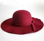 [lkpoijuh] Women Sun Hat Vintage Lady Wide Large Plush Felt Cap Casual Summer Beach Floppy Sun Hat (Color : Wine Red)