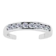 Sterling Silver Channel Set CZ Cuff Style Adjustable Toe Ring