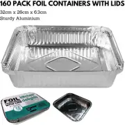 160x ALUMINIUM FOIL CONTAINERS WITH LIDS Large Tray BBQ Roasting Dish Takeaway
