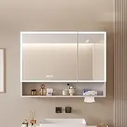 Led smart bathroom medicine cabinet,Modern Aluminum LED Lighted Vanity HD Mirror,Wall Mount Anti-Fog Mirror Cabinet with Touch Switch,smart medicine cabinets Stepless dimming,Paper hole,Storage Shelf(