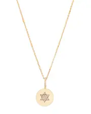 Zoe Chicco 14K Yellow Gold Midi Bitty Symbols Diamond Star of David Disc Pendant Necklace, 18