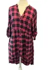 Torrid Pink and Black Plaid 3/4 or button hold short Sleeve. V-Neck Rayon Top