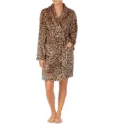DKNY Women's Logo-Print Plush Robe Cheetah Print Size L/XL