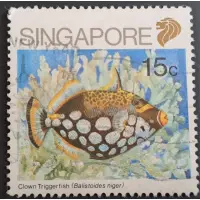 在飛比找蝦皮購物優惠-新加坡郵票小丑砲彈魚Clown Trigger fish(B