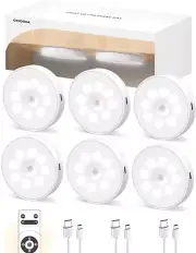 LED under Cabinet Puck Lights, Rechargeable Motion Sensor, 6 Pack