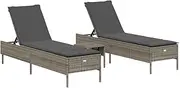 vidaxl Grey Poly Rattan Sun Lounger Set - Adjustable Outdoor daybed with Cushions and Table - Durable Patio Garden Furniture, 3 Piece Set