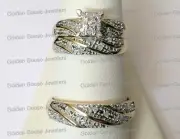 Size6 Woman 10Men10k yellow gold real diamond woman bridal trio set wedding ring