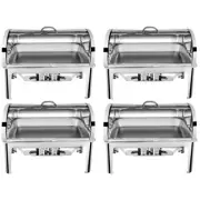 Soga 4X 9L Stainless Steel Round Chafing Roll Top Buffet Chafer Dish