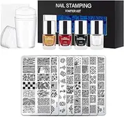 14Pcs/Set Nail Stamping Plates with Silicone Clear Stamper Scraper 7ml Nail Stamping Polish Flowers Geometry Pri ing for Nail Art Stamping Plates Art Tool Kit
