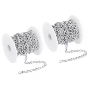 33Ft Curb Chain, Twisted Cuban Link Chain with Spool 8.5 x 5 x 1mm, Silver