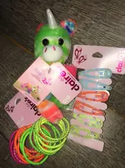 Claire’s Neon Plush Unicorn Bracelet Hair Clip Barrett Jewelry Lot Easter