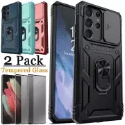 For Samsung Galaxy S21 FE S21 Ultra Case Lens Slide Cover Privacy Tempered Glass