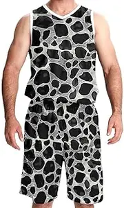 [KQNZT] Basketball Jerseys Shorts Sport Set, Personalized Jersey, Men's Lightweight Rec Tanks, Leopard Print Grey