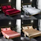 Faux Silk Satin Bedding Set Fitted Sheet Pillowcase Bedcover Elastic Home Decor