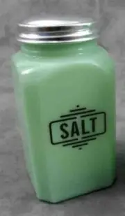 JADEITE GREEN GLASS TALL DECO LINE SALT SHAKER Large Range Size
