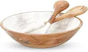 Coastal Oak Large Wooden Salad Bowl Set - Premium 13-inch Acacia Wood Salad Bowl with Servers - Decorative Wooden Bowl with Fork and Spoon - Fruit Bowl - Serving Bowls for Entertaining (Palm Breeze)