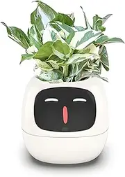 Smart Flowerpots,AI Smart Pet Planter Robot with Multiple Expressions,AI Planter with Gesture Interaction for Home Office School Decor (White)