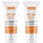 Sun Block Defence Face Body SPF100, Broad-spectrum Protection Against UVA UVB Rays, for All Skin Types 2pcs