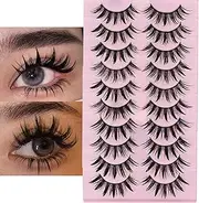 DSLONG 10 Pairs Manga Lashes Wet Look Lashes Effect Cat Eye Lashes Extension Spiky Mink Lashes Japanese Cosplay Styles Anime Fake Eyelashes Reusable