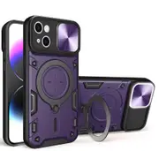 For iPhone 14 Plus Case, Magnetic Support Car Mount Magnetic Military Shell - Dark Purple