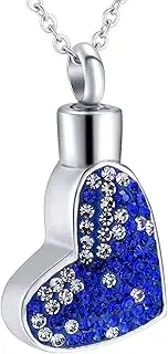 BIAIHQIE Crystal Blue Heart Cremation Pendant Urn Memorial Necklace Pendant Ashes Holder Funeral Keepsake Jewelry