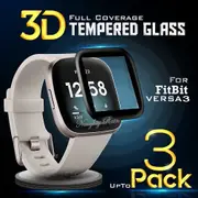 [3 PACK] Fitbit Sense 2 /Fitbit Sense Full Cover Tempered Glass Screen Protector Guard (Black)