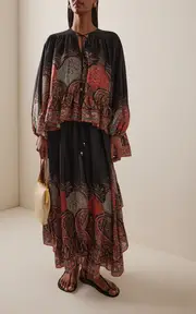 [Zimmermann] Rhiannon Ruffled Silk Maxi Skirt