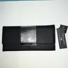 TAHARI vegan leather foldable tri-fold black silver RFID protection wallet