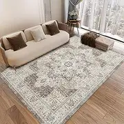 HiChiclife Area Rugs Non-Slip Washable Carpet, Vintage Persian Rug Kitchen Rugs & Mats Soft Floor Rugs for Living Room Bedroom Kitchen Floor Indoor Office Rug Home Decor(Brown, 200×250cm)