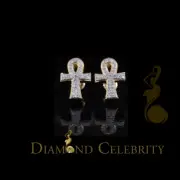 0.40ct Diamond 925 Sterling Silver Yellow for Men's & Women Stud ANKH Earrings