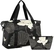 [Amooorous] Black and White Flower Oversized Travel Duffle Bag Weekender Duffle Bag with Toiletry Bag for Workout Foldable, Black and White Flower, 1 size, Black and white flower, 1 size