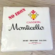 Vintage Cannon Monticello No Iron Twin Size Flat White Cotton Sheet MADE IN USA