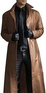 [ZHHNB] Men's Retro Leather Vintage Long Coat Black Leather Trench Coat Mens Full Length Leather Duster Coat for Men (Brown,Small)