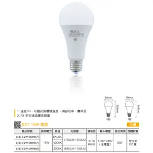 【免運保固兩年】舞光LED 16W LED燈泡 球泡燈 E27燈泡 燈泡 球泡 電燈泡 附發票 (6.7折)