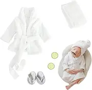 Xanewza Pack of 6 Newborn Photography Props, Baby White Photo Shoot Costumes, Bathrobes, Bath Towel Outfit with Slippers, Cucumber Photo Props for Toddler Boys Girls (0-6 Months)