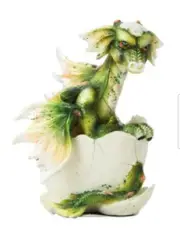 Whimsical Green Hatchling Baby Dragon Hatchling In Egg Shell Figurine (10681)