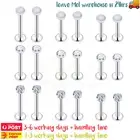 6PCS Labret Lip Stud Piercing Ring Opal Helix Flat Back Earring Body Jewellery