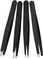 Ipetboom 4Pcs Stainless Steel Tweezers for Precision Eyebrow and Lash Grooming Includes Slant Flat Pointed Blade Tip Tools for Easy Hair Removal and Personal Care