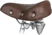 [TentHome] Retro Bicycle Saddle Bicycle Saddle PU Leather Bicycle Seat Comfortable Touring City Saddle with Tension and Compression Springs Cruiser Spring Saddle Unisex