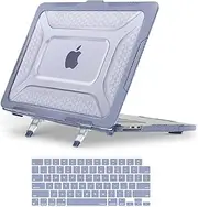 MOSISO Compatible with MacBook Air 15 inch Case 2025 2024 2023 M4 A3240 M3 A3114 M2 A2941,Honeycomb Shockproof Heavy Duty TPU Bumper Plastic Hard Shell with Fold Kickstand&Keyboard Cover,Lavender Gray