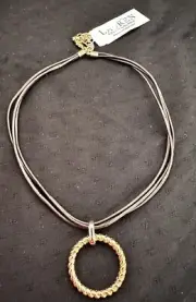 LAUREN RALPH LAUREN Gold-Tone Brown Leather Cord Pendant Necklace $58