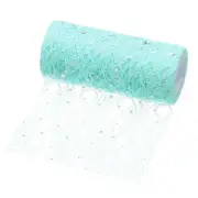 6" Lace Sequin Tulle Ribbon Glitter Netting Fabric 10 Yards, Turquoise Green
