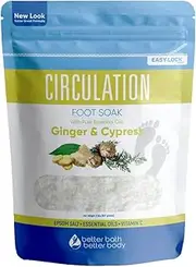 NEW Circulation Foot Soak 32oz (2-Lbs) Epsom Salt & Ginger, Cypress, Eucalyptus, Wintergreen, and Lavender Essential Oils - Help Promote Circulation In Your Feet