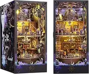 Cuteroom DIY Book Nook Miniature Dollhouse Kit Wooden Puzzle Booknook Bookshelf Insert Decor Bookends Model 3D Build-Creativity Kit with LED Light & Music Box (Aden)